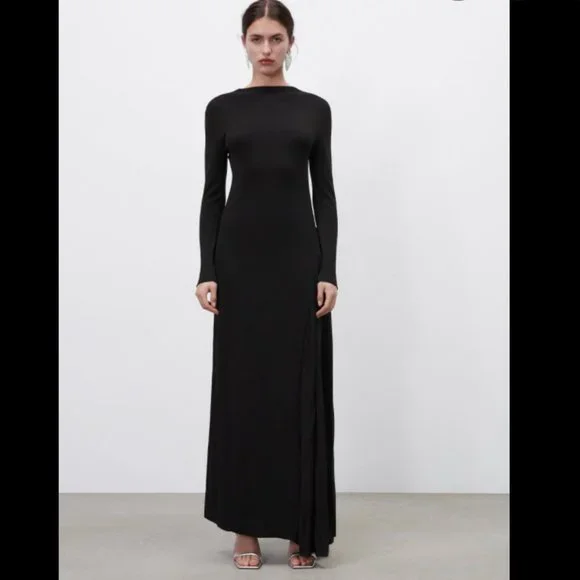 ZARA COLLECTION BLACK KNIT BANDAGE CONTRAST MAXI DRESS $89.90 - Picture 5 of 12